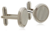 Geoffrey Beene Mens Polished Rhodium Stepped Circle With Mother Of Pearl Center Cufflinks