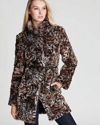 Exude animal magnetism in a belted Via Spiga faux fur coat in exotic animal print-plush and posh for day or night, workday or weekend. Exude animal magnetism in a belted Via Spiga faux fur coat in exotic animal print-plush and posh for day or night, workday or weekend.
