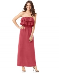 A fashionable find you'll love to wear, this Suzi Chin blouson maxi dress features crafted ruffles and a fluid fit. A fashionable find you'll love to wear, this Suzi Chin blouson maxi dress features crafted ruffles and a fluid fit.