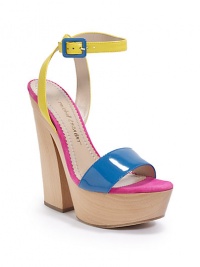 THE LOOKColorblock patent and leather upperAdjustable ankle strapBright suede footbedWooden heel, 5½ (140mm)Wooden platform, 1½ (40mm)Compares to a 4 heel (100mm)THE MATERIALLeather and patent leather upperLeather lining and soleORIGINImported THE LOOKColorblock patent and leather upperAdjustable ankle strapBright suede footbedWooden heel, 5½ (140mm)Wooden platform, 1½ (40mm)Compares to a 4 heel (100mm)THE MATERIALLeather and patent leather upperLeather lining and soleORIGINImported