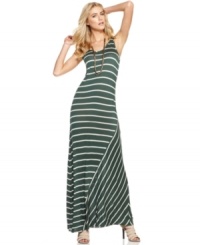 Get right in stripes this season with Kensie's printed maxi dress: a chic, suitcase-ready style that packs abundant daytime cool. Get right in stripes this season with Kensie's printed maxi dress: a chic, suitcase-ready style that packs abundant daytime cool.