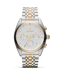 Ever-chic with modern touches. Emporio Armani's five link bracelet watch is the ideal around-the-clock piece, crafted from stainless steel with understated gold accents. Ever-chic with modern touches. Emporio Armani's five link bracelet watch is the ideal around-the-clock piece, crafted from stainless steel with understated gold accents.