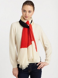 A colorful, abstract bow print adorns this wool wrap with eyelash fringe trim.WoolAbout 80 X 30Dry cleanImported A colorful, abstract bow print adorns this wool wrap with eyelash fringe trim.WoolAbout 80 X 30Dry cleanImported