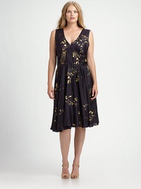 Sumptuous silk and a feminine print flawlessly combine to create this brilliant sheath. Your silhouette will look impeccable thanks to a pleated, universally flattering Empire waist and pleated skirt.V-neckSleevelessPleated Empire waist and skirtAllover printAbout 29 from natural waistSilkHand washImported Sumptuous silk and a feminine print flawlessly combine to create this brilliant sheath. Your silhouette will look impeccable thanks to a pleated, universally flattering Empire waist and pleated skirt.V-neckSleevelessPleated Empire waist and skirtAllover printAbout 29 from natural waistSilkHand washImported