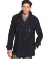 Always a classic, this pea coat from INC International Concepts gets a modern upgrade with faux-leather trim details.