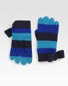 Bold stripes and cheery bows lend a glam touch to these toasty wool gloves.7 longMerino woolDry cleanImported