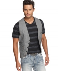 Elevate your casual style with this hip plaid vest from Marc Ecko Cut & Sew. Elevate your casual style with this hip plaid vest from Marc Ecko Cut & Sew.