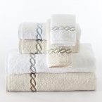 Beautiful embroidery on Matouk's most popular Milagro Egyptian Cotton zero-twist towels.