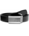 An etched plaque on this reversible belt from Perry Ellis gives you a style edge for your business look.