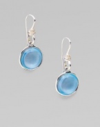 Dazzling diamonds embellish an exquisite blue topaz cabochon stone set in sleek sterling silver. Blue topazDiamonds, .09 tcwSterling silverLength, about 1¼Hook backImported 