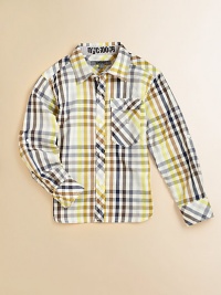 Bold checks in eye-catching hues add a handsome touch to this soft, button-front design.Point collarLong sleeves with button tab cuffsButton frontChest flap patch pocket60% cotton/40% polyesterMachine washImported Please note: Number of buttons may vary depending on size ordered. Bold checks in eye-catching hues add a handsome touch to this soft, button-front design.Point collarLong sleeves with button tab cuffsButton frontChest flap patch pocket60% cotton/40% polyesterMachine washImported Please note: Number of buttons may vary depending on size ordered.