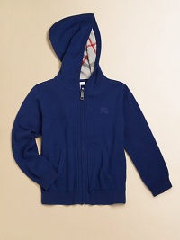 The easy look of a sweatshirt with the luxurious feel of a cashmere sweater, for style that's at once relaxed and refined.Hood with ribbed trim and check jersey liningZip frontEmbroidered chest logoSplit kangaroo pocketsLong sleeves with ribbed cuffsRibbed bottomCashmere/cottonDry cleanImported The easy look of a sweatshirt with the luxurious feel of a cashmere sweater, for style that's at once relaxed and refined.Hood with ribbed trim and check jersey liningZip frontEmbroidered chest logoSplit kangaroo pocketsLong sleeves with ribbed cuffsRibbed bottomCashmere/cottonDry cleanImported