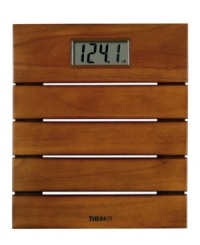 A scale that doesn't weigh your bathroom down-Thinner's digital scale is made from solid, plantation-grown teak, adding an elegant and charming accent to your bathroom that is naturally water- and fungi-resistant. 10-year warranty. Model TH326. A scale that doesn't weigh your bathroom down-Thinner's digital scale is made from solid, plantation-grown teak, adding an elegant and charming accent to your bathroom that is naturally water- and fungi-resistant. 10-year warranty. Model TH326.