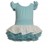 Bonnie Baby Baby-girls Newborn Knit Bodice To Drop Waist Eyelet Tier On Skirt, Aqua, 3-6 Months