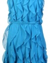 Calvin Klein Women's Chiffon Ruffle Dress 10 Calypso Blue