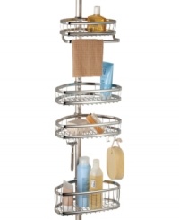 Keep all your bath and shower essentials organized and at the ready. Featuring four positionable baskets and a tension rod with a satin finish, this shower caddy brings style and convenience to your bath, instantly! Choose from two finishes. Keep all your bath and shower essentials organized and at the ready. Featuring four positionable baskets and a tension rod with a satin finish, this shower caddy brings style and convenience to your bath, instantly! Choose from two finishes.