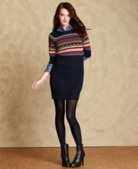 Create a cozy ensemble with Tommy Hilfiger's Fair Isle knit sweater dress. All you need are tights and boots to complete the look!