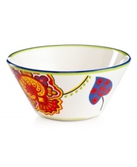 On the bright side. Crafted of easy-care earthenware, Penelope soup bowls feature whimsical flowers and bands of bold color that make every meal a standout. A must from the Clay Art dinnerware collection. On the bright side. Crafted of easy-care earthenware, Penelope soup bowls feature whimsical flowers and bands of bold color that make every meal a standout. A must from the Clay Art dinnerware collection.