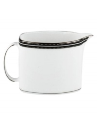 In the hands of kate spade, black and white is anything but basic. Dancing ebony stitched stripes provide a stunning contrast to the pristine china of the Union Street creamer (shown front right). In the hands of kate spade, black and white is anything but basic. Dancing ebony stitched stripes provide a stunning contrast to the pristine china of the Union Street creamer (shown front right).