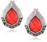 Judith Jack Caliente Sterling Silver Marcasite and Coral Stud Button Earrings Judith Jack Caliente Sterling Silver Marcasite and Coral Stud Button Earrings