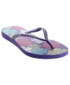 Pretty florals and bright colors are the picture of summer. The slim Allegra thong sandals by Havaianas feature a metallic thong strap that adds extra shine.