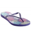 Pretty florals and bright colors are the picture of summer. The slim Allegra thong sandals by Havaianas feature a metallic thong strap that adds extra shine.