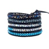 Chan Luu Crystal Metallic Blue Mix Wrap Bracelet on Natural Dark Blue Leather