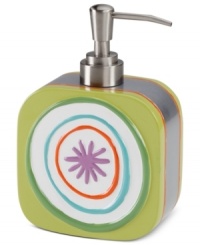 Jazz it up! A bold motif of swirls and florals in a lively palette gives this All That Jazz soap and lotion dispenser a fun and carefree appeal that's full of flair. Jazz it up! A bold motif of swirls and florals in a lively palette gives this All That Jazz soap and lotion dispenser a fun and carefree appeal that's full of flair.