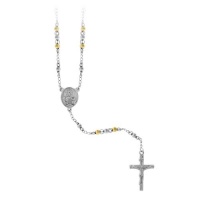 Inox Rosary Necklace in Stainless Steel with small IP gold plated and steel beads