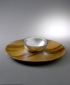 Beautiful and durable acacia wood forms this tray while the dip bowl is crafted of Nambe's signature metal alloy that will keep hot dips hot and cold dips cold. Perfect for parties and buffets.