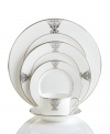 For sublime sophistication, serve your guests with Imperial Scroll dinnerware. Reminiscent of a regal crest, the stunning scroll design is a striking contrast on the white bone china of Vera Wang's place settings.