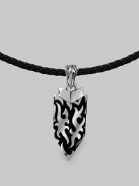 A thoroughly modern shield design crafted in fine sterling silver on an adjustable leather cord. From the Men's Dayak Collection Sterling silver Adjustable leather cord: 18-20 long ¾W X 2¼L Lobster clasp Imported 