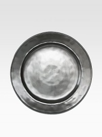 A unique mottling technique lends a hand-thumbed, hammered design to a beautiful metallic stoneware dinner plate with the look of an old-world favorite. From the Pewter Collection11 diam.Ceramic stonewareDishwasher safeImported