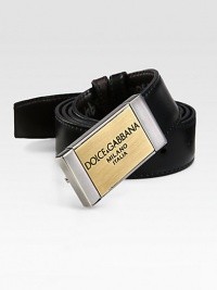 Sleek leather design with engraved burnished gold and polished silver buckle.LeatherAbout 1 wideMade in Italy