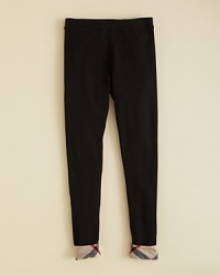 A touch of classic Burberry check embellishes the cuff of this comfy ribbed legging. A touch of classic Burberry check embellishes the cuff of this comfy ribbed legging.