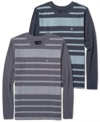 This knit thermal shirt by Hurley has a cool contrast striped and solid design. Great for layering under your ski and snowboarding gear. This knit thermal shirt by Hurley has a cool contrast striped and solid design. Great for layering under your ski and snowboarding gear.