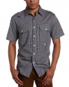 Southpole Men's Chambray Button Down Short Sleeve Shirt With Gingham Print Mix