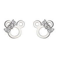 .925 Sterling Silver Rhodium Plated Mouse Ribbon CZ Stud Earrings with Screw-back for Children & Women .925 Sterling Silver Rhodium Plated Mouse Ribbon CZ Stud Earrings with Screw-back for Children & Women