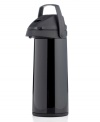 Cozy up to your favorite drink with this attractive pump carafe. Keeping your drink hot or cold for up to 4 hours, this entertaining essential features a sleek black exterior, durable glass lining and extended nozzle for easy, mess-free pouring.