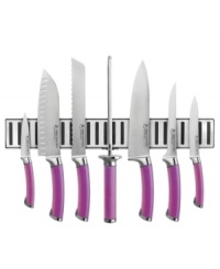 Always on point! Fully-forged Japanese steel resists rust and stain, retaining its strength and incredibly sharp edge for cutting-edge results time after time. With precision balanced handles, each knife fits smoothly into your hand for optimal slicing, dicing and chopping. Limited lifetime warranty. Always on point! Fully-forged Japanese steel resists rust and stain, retaining its strength and incredibly sharp edge for cutting-edge results time after time. With precision balanced handles, each knife fits smoothly into your hand for optimal slicing, dicing and chopping. Limited lifetime warranty.