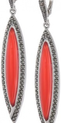 Judith Jack True Colors Sterling Silver Marcasite and Coral Linear Drop Earrings Judith Jack True Colors Sterling Silver Marcasite and Coral Linear Drop Earrings