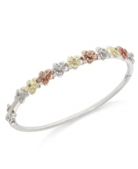 Fashion-forward with flowers. Lily Nily's children's bangle bracelet features colorful gold accents for a vibrant touch. Set in sterling silver. Item comes packaged in a signature Lily Nily Gift Box. Approximate inside circumference: 5-3/4 inches. Approximate diameter: 2 inches.