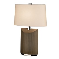 Full range dimmer switch. Silver plate finish with weathered ebony finished wood accents. Oval off white linen shade. Full range dimmer switch. Silver plate finish with weathered ebony finished wood accents. Oval off white linen shade.