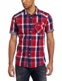 Marc Ecko Cut & Sew Men's Plaid With Chambray Trim Shirt Marc Ecko Cut & Sew Men's Plaid With Chambray Trim Shirt