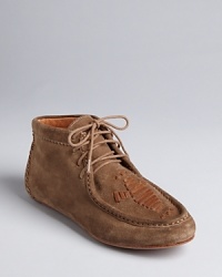 Joie's booties feature Soutwestern style, with moccasin details such as classic thunderbird stitched accents. Joie's booties feature Soutwestern style, with moccasin details such as classic thunderbird stitched accents.