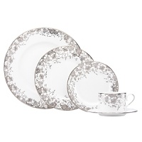 Some of Marchesa's most intricate textile creations grace red carpets and glamorous Hollywood affairs. These gowns are the inspiration behind the elegant floral motif of French Lace. Trademark feminine beading and lace have been transformed into this platinum banded dinnerware that adds graceful elegance to any table. Some of Marchesa's most intricate textile creations grace red carpets and glamorous Hollywood affairs. These gowns are the inspiration behind the elegant floral motif of French Lace. Trademark feminine beading and lace have been transformed into this platinum banded dinnerware that adds graceful elegance to any table.