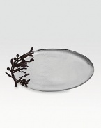 Symbolizing peace and harmony, the olive branch and its shapely leaves gracefully edge a striking cast metal serving piece. From the Olive Branch CollectionStainless steel and oxidized bronze14¾ X 9¾Hand washImported