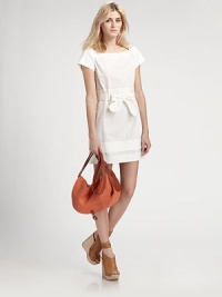 Architectural lines shape this structured shift, cinched at the waist by a cherry bow belt.BoatneckOverlap cap sleevesCinched waistTiered hemAbout 20 from natural waist79% cotton/21% silkDry cleanImportedModel shown is 5'10 (178cm) wearing US size 4.OUR FIT MODEL RECOMMENDS ordering true size. Architectural lines shape this structured shift, cinched at the waist by a cherry bow belt.BoatneckOverlap cap sleevesCinched waistTiered hemAbout 20 from natural waist79% cotton/21% silkDry cleanImportedModel shown is 5'10 (178cm) wearing US size 4.OUR FIT MODEL RECOMMENDS ordering true size.