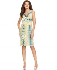 A Fair Isle-inspired design gets ready for summer in this cheerful Ellen Tracy dress. Beading at the neckline adds a luxe touch, too! A Fair Isle-inspired design gets ready for summer in this cheerful Ellen Tracy dress. Beading at the neckline adds a luxe touch, too!