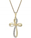 Crossover appeal. This necklace is crafted in 18k gold over sterling silver with a pendant that's truly radiant with round-cut diamonds (1/10 ct. t.w.). Approximate length: 18 inches. Approximate drop: 1-1/4 inches. Approximate width, pendant: 5/8 inch.